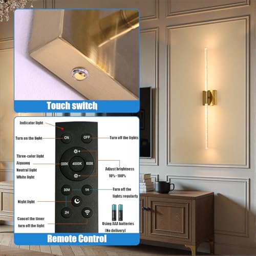 ALISMAEEL Wall Sconces Set of Two Battery Operated Wall Sconce 350° Rotation 10000mAh Wall Lights 3000K-6000K Tri-Color Dimming Equipped with Eemote Control for Bedroom, Living Room, Hallway, Bathroom