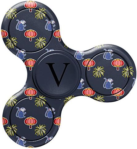[ V - INITIAL ] Name Monogram Fidget Toy EDC Hand Spinner Stress Reducer Relieve Anxiety [ Purple Asian Monkey Pattern ]