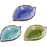 WAIT FLY Lovely Leaf Shaped Ceramic Seasoning Dishes/Tea Bag Holders/Ketchup Saucers/Appetizer Plates/Vinegar Spice Salad Soy Sushi Wasabi Seasoning Dipping Bowls, Set of 3