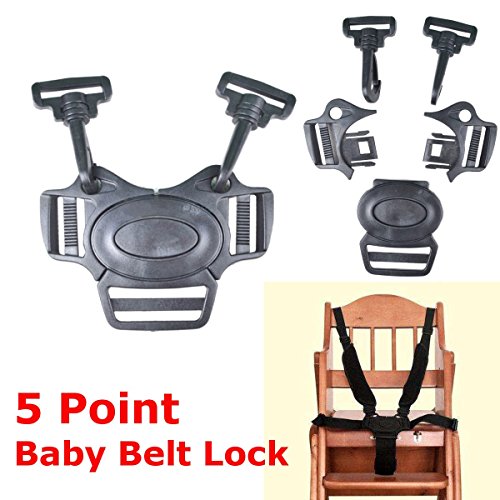 Iris-Shop - Baby 5-Point Belt Lock Clip Hook Stroller Pram Buggy Safe Harness Strap Buckle Black