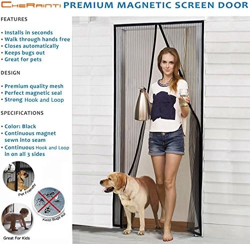 Magnetic Screen Door - Hands Free Mesh Curtain with Full Frame Hook &amp; Loop and Push Pins - Fly Mosquito Insects Bug Proof for Sliding Glass Doors French Doors