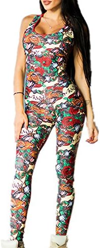 JIGAE Sports Women Fashion Sexy Slim Yoga Pants Print Bodycon Work Out Jumpsuit