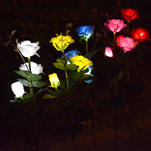 image for Homeleo Light Up Rose LED Stake Lights, Outdoor Solar Powered Rose Flo