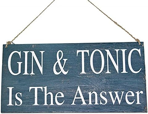 40cm x 20cm Alcoholic Funny Quote, Quirky Wooden Hanging Sign, Hand Painted Gin & Tonic Dark Blue