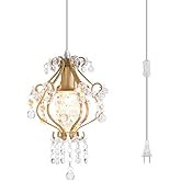 Surpars House Elegant Mini Chandelier Plug in Crystal Pendant Light,Golden