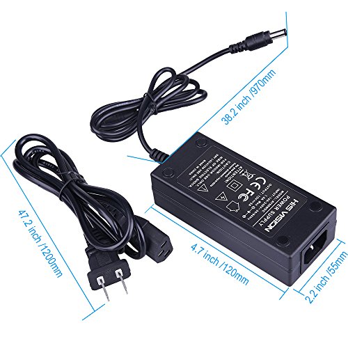 HISVISION Security Camera Power Adapter 12V 5A 100V-240V AC to DC 2.1x5.5mm w/ 8-Way Power Splitter Cable Power Supply-Fits DVR/NVR/AHD/TVI Security System, LED Strip Lights