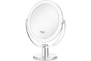 CLSEVXY Vanity Mirror Makeup Mirror with Stand, 1X/15X Magnification Double Sided 360 Degree Swivel Magnifying Mirror, 6.25 I