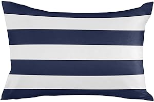 HILARIOUSM Outdoor Pillows Navy Blue White Stripes Waterproof Outdoor Pillow Covers Geometric Simple Summer Polyester Throw Pillow Covers Garden Cushion Decorative Case for Patio Couch Decoration Set of 2