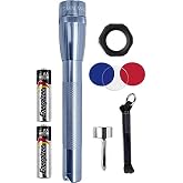MagLite Mini MAG 2 AA LED Flashlight &ndash; 127 Lumens Compact Flashlight with Adjustable Beam, High/Low Modes, IPX4 Water-Resistant, Shock-Resistant Design, Alkaline Batteries Included (Combo Pack, Gray)