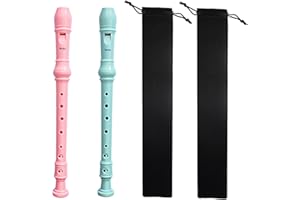 Farcaya 2-Piece Soprano Recorder Instrument for Beginners German Style C Key 8 Hole Descant with Clean Rods 2 Storage Cases (Pink+Light Blue)