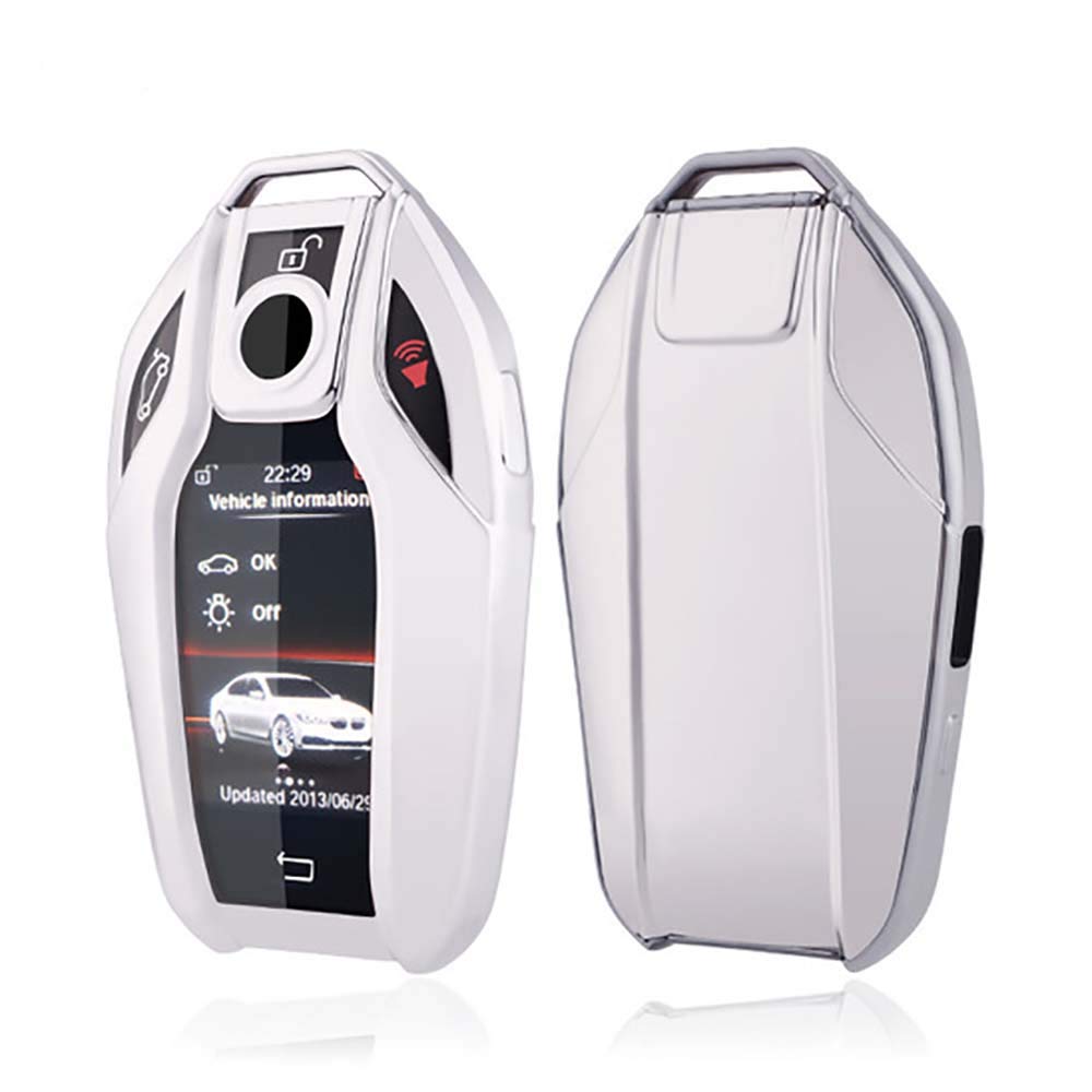 ontto Smart Display Remote Key Fob Cover Case Soft TPU Key Shell Holder Protector Fit for BMW 7 Series 740i 750Li 750D 760Li 5 Series 528Li 530Li 540Li G01 G11 G12 G30 G31 X3 Keyring Silver