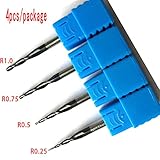 4pcs/Package Assorted CNC 2D and 3D Carving R0.25 & R0.5 & R0.75 & R1.0 with 1/8" (3.175mm) Shank Tungsten Solid Carbide Tapered Ball Nose End Mills and Cone Cutter HRC55 with Coated