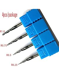 4 unidades de herramientas para tallar, varios tamaños, CNC 2D y 3D R0.25 y R0.5 y R0.75 y R1.0 con pierna de 1 8", Nariz de carburo de tungsteno sólido, resas de vástago y cortador de cono HRC55 con cobertura
