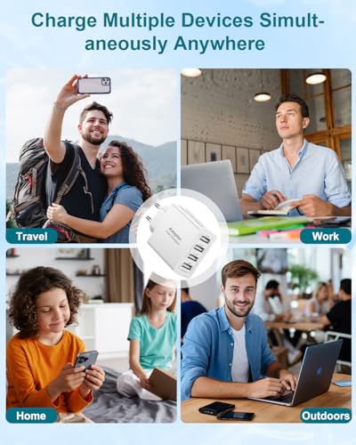 USB Charger, 4 Ports 25W/5A Plug U-SB Multiple Mobile Charger Fast Charging C-argador USB Multiple Fast Charger Carregador for iPhone 17/16/15/14/13/12/11/X/8, Samsung S25/S23/S22, Xiaomi