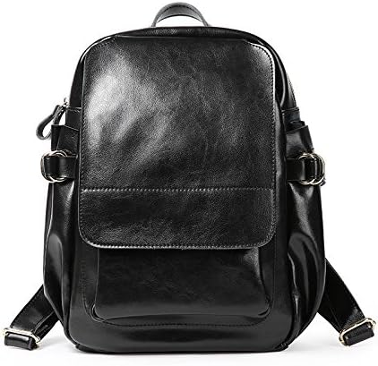 KEROUSIDEN Female shoulder bag travel bag Japanese student oil wax retro simple backpack 30cm*16cm*37cm, black
