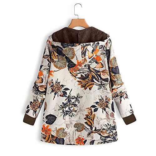 Women's Jacket Duseedik Womens Winter Warm Outwear Floral Print Hooded Pockets Vintage Oversize Coats (Orange A, US:6/CN:M)