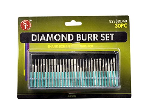 SE 8230DD40 30-Piece Set of Assorted Diamond Burrs, 400 Grit