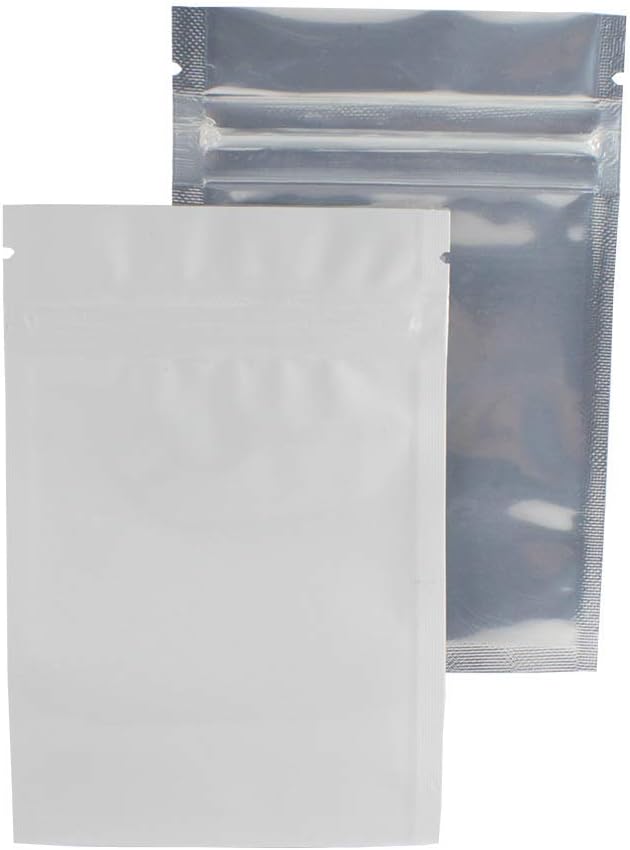 Gram #3 Barrier Bags Clear White Mylar Resealable Food Rx Packaging Pouches (50 Count)