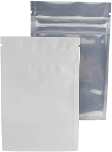 Gram #3 Barrier Bags Clear White Mylar Resealable Food Rx Packaging Pouches (50 Count)