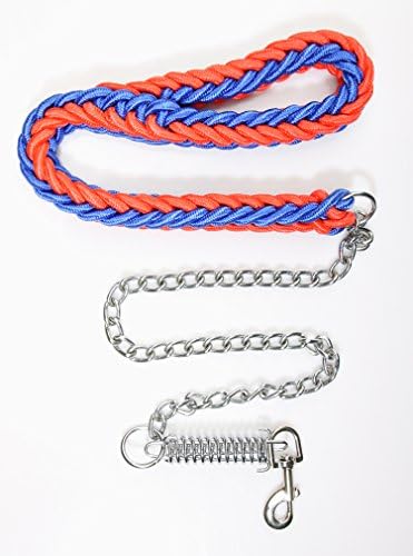 A Dog Leash,Training,Medium ,Large Dog, Anti-Bite-Resistant Steel Belt / Chain with Soft Nylon Handle (Red and blue)