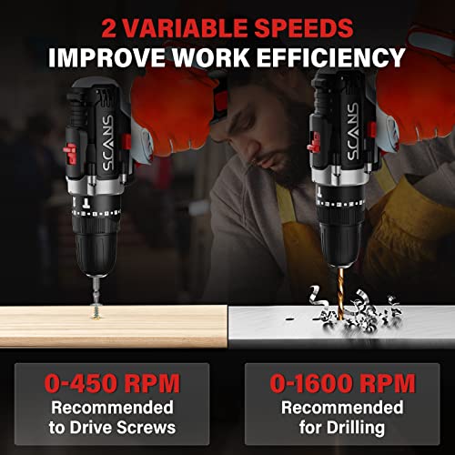 Cordless Drill Driver, 16V Power Drill Driver with Battery/Charger, 18+1+1 Position, 50pcs Accessories, 2 Variable Speeds, 3/8