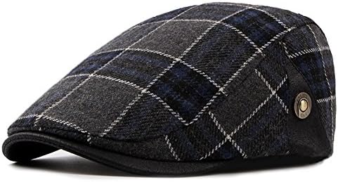 Retor Classic Beret Hat Tweed Wool Blend Plaid newsboy Cap Outdoor For Men - Navy