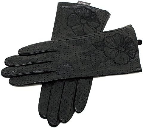 InlnDtor Long Nappa Leather Gloves Nylon Lined with Mesh and Flower Pattern for Women’s Party