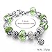 Long Way® Silver Plated Snake Chain Glass Crystal Beads Heart Charm Bracelet for Women (Green)
