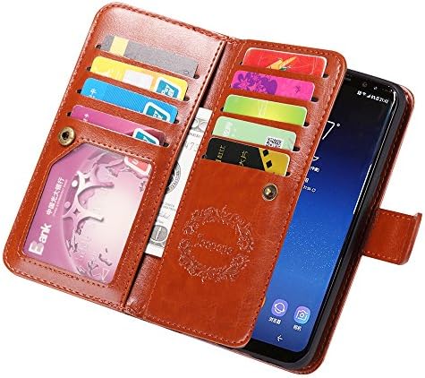 Samsung S8 Plus Case, Joopapa Galaxy S8 Plus Wallet case, Pu Leather Magnet Stand Wallet Credit Card Holder Flip Case Cover Built-in 9 Card Slots Case For Samsung Galaxy S8 Plus (Brown)