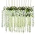 Pauwer Wisteria Hanging Flowers 12 Pack Fake Flower Garland Artificial Wisteria Vines Rattan Silk Flower String Wedding Party Wall Decorations,White