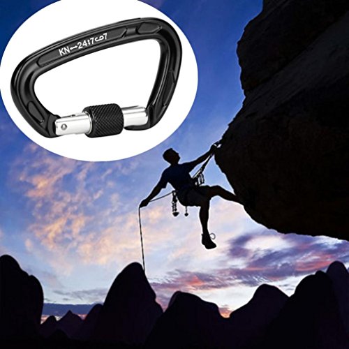 Kintaz D- Shaped Steel Climbing Carabiner(25kn=5600lb),CE Rated Heavy Duty Carabiners For Rock Climbing Rappelling Hiking Hanging Ropes Camping Slack Lines Rigging & Anchoring (Black)