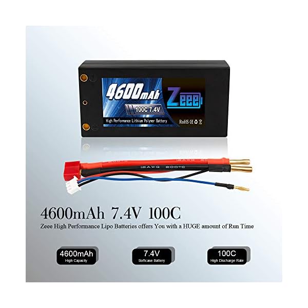 Zeee 2S Kurzer Lipo Akku 7,4V 100C 4600mAh Hardcase RC Batterie mit 4,0 mm Kugel to Deans T Stecker für RC Fahrzeuge… – Bild 4