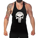 Chen Mens Skull Print Stringer Bodybuilding Gym Tank Tops Workout Fitness Vest (US L, Black)