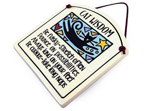 Modern Artisans Cat Wisdom Ceramic Quote Plaque, 6-Inches, American Made
