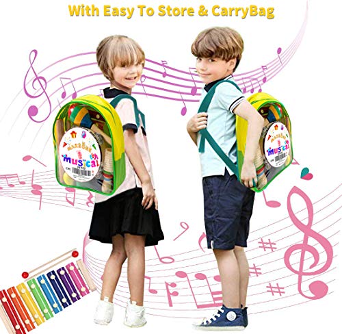 MAXZONE Kids Musical Instruments, 30Pcs 17 Types Wooden Instruments Tambourine Xylophone Toys for Kids Children, Preschool Educational Learning Musical Toys for Boys Girls with Backpack - Thumbnail 6
