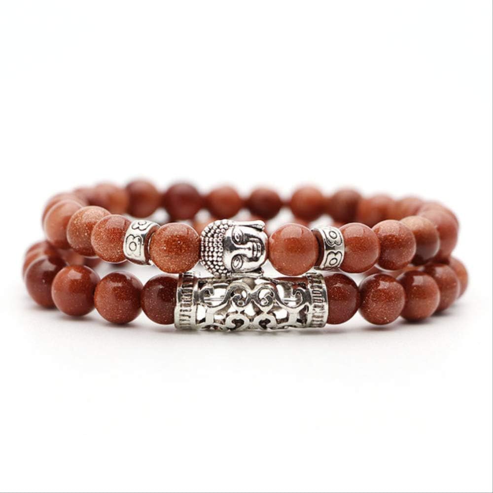 2pcs Set Black Lava Stone Prayer Beads Buddha Men Bead Bracelet Beaded Bracelets for Women and Mens Pulseras Masculina Antique Copper Plated