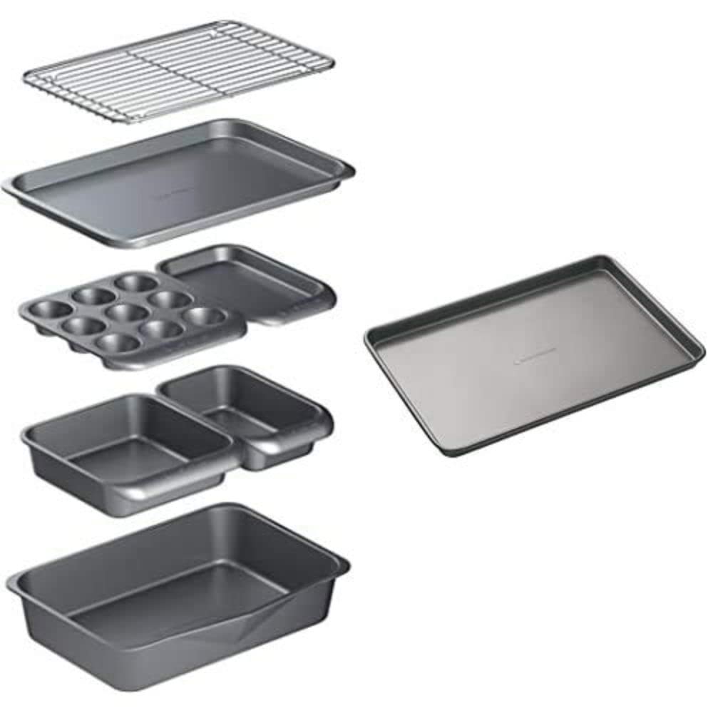 MasterClass Smart Space Carbon Steel Stackable Bakeware Set (Including Roasting Tin, Muffin Large Non-Stick Baking Tray, Grey, 41 x 31 x 10.5 cm