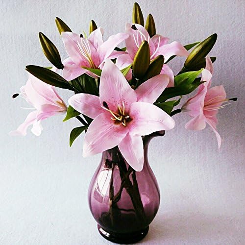StarLifey Artificial Lillies Flowers Tiger Lily Latex Real Touch Flower Nearly Natural Artificial Flowers for Wedding/Home/Party/Graves Arrangement Decor (Light Pink)