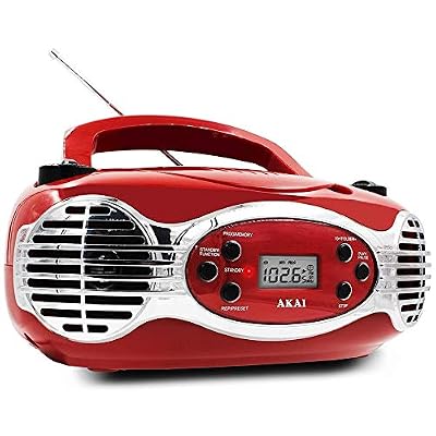 CDCDR Line in function AUX Portable Boombox Retro Style Limited Edition FM PLL Radio with LCD Display Akai CE2200R - Red