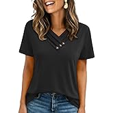 Misakia Short Sleeve Shirts for Women Spring Summer Outfits V Neck T Shirts Button Down Tunic Tops 2026 Dressy Casual Blouses