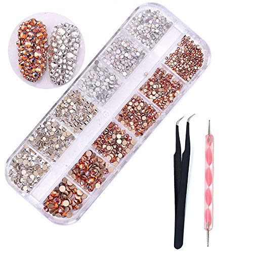 DAODER Nail Rhinestones Flatback White Opal Amber Crystal AB Nail Gems Stones and Charms Nail Jewels for Nail Decoration Decor 1440pcs