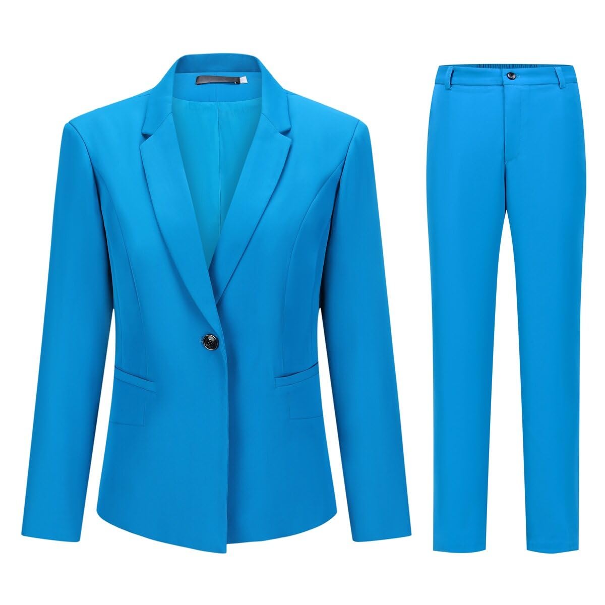 Photo 1 of YUNCLOS Women's 2 Piece Office Lady Business Suit Set Slim Fit Blazer Pant Lake Blue