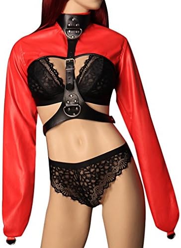BBOHSS Women Faux Leather Body Restraint Harness Cupless Straight Jacket Costume