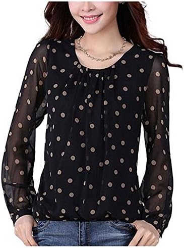 Women Blouses Polka Dot Chiffon Blouse Blusa Feminina Women Tops O-Neck Long Sleeve Fashion Chemise Femme Woman Shirts Size L