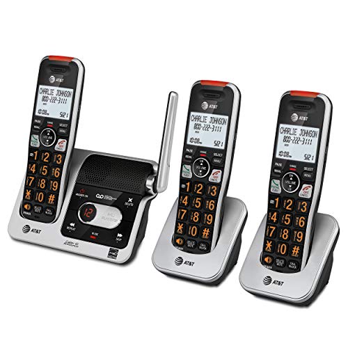 AT&T BL102-3 DECT 6.0 3-HANDSET CORDLESS PHONE FOR HOME WITH ANSWERING MACHINE, CALL BLOCKING, CALLER ID ANNOUNCER, AUDIO ASSIST, INTERCOM, AND UNSURPASSED RANGE, SILVER/BLACK