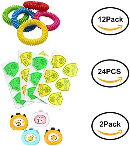 Fancathy Natural mosquito repellent combo kit for Kids and Adults-12 pack Repellent Bracelet,24 pcs repellent sticker and 2 pack Mosquito deduction