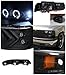 Black Bezel LED Halo Projector Headlights And Black Bezel Bumper Lights Combo Made For Chevrolet Silverado Tahoe Suburban