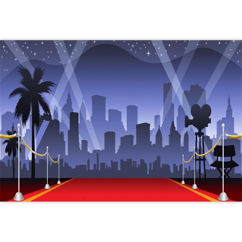 Photo 1 of Canessioa Red Carpet Backdrop Movie Night Stage Lighting Photo Backdrop Celebrity Event Party Premiere Banner Kid Adult Artistic Portrait Decoration Wallpaper Photo Studio Prop 10x8ft (300x240cm)