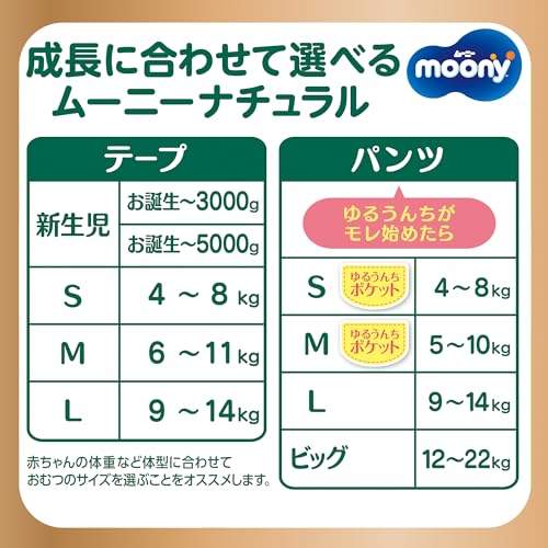 UNICHARM NATURAL MOONY PREMIUM ORGANIC COTTON TAPE DIAPERS (S 9-17LB/4-8KG (US 1 & 2) 58PC)