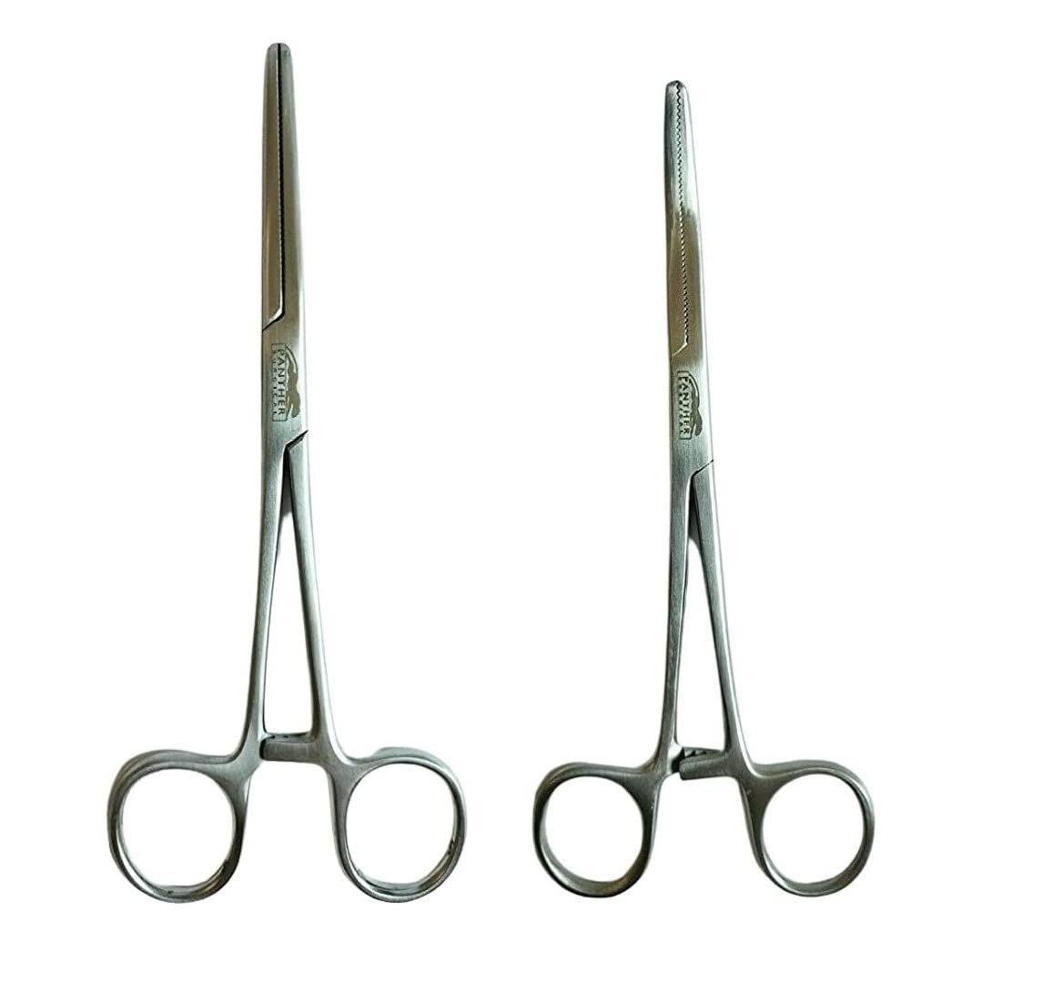 Stainless Steel Set of 2 Pcs Straight Curved 8'' Unhooking Carp Sea Fly Fishing Forceps